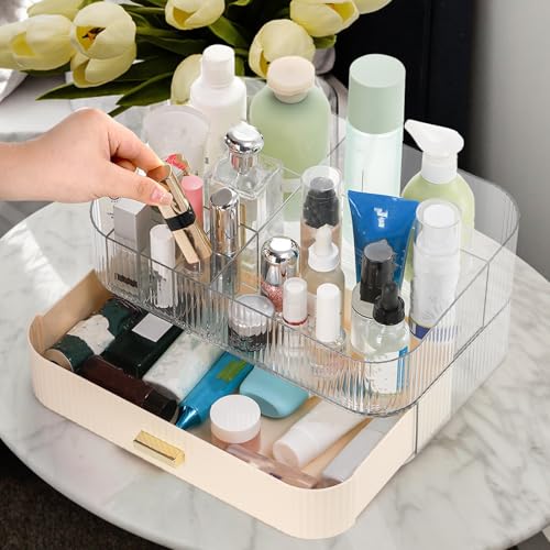Organizador de maquillaje transparente con cajón, vitrina de