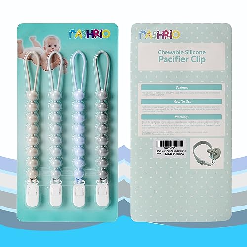 Paquete de 4 clips de silicona para chupetes para bebés, niños y niñas