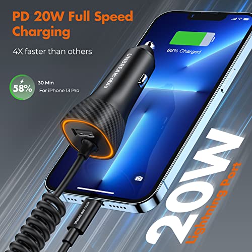 UNBREAKcable - Cargador de coche para iPhone de 32 W, carga