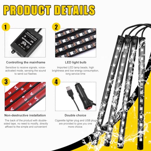 RBG - Luces interiores LED para automóvil, 48 luces LED mult