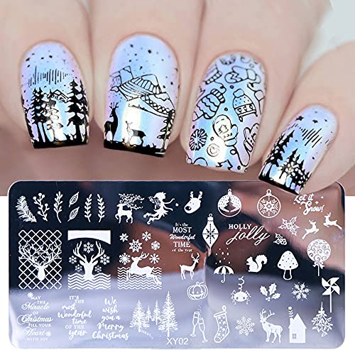 Platos de estampado de uñas de Navidad, 5 piezas, kit de sel