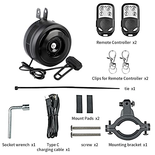 Bocina de alarma para bicicleta con control remoto, recargab