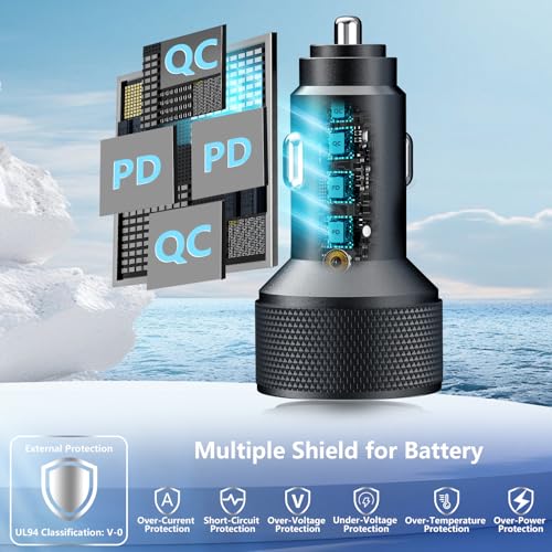 USB C Car Charger, Stuffcool 90W Dual USB-C & USB-A Car Powe