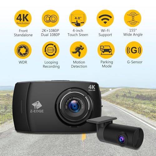 Z-Edge T4 Dash Cam delantera y trasera, cámara de tablero du