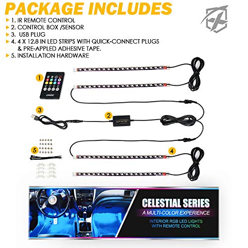 Xprite Tira de luz LED RGB para interior de auto control rem