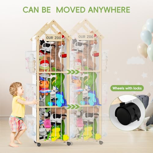 Zoológico de almacenamiento de animales de peluche, jaula de madera 2