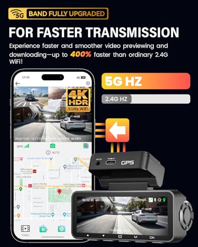 Cámara de tablero frontal trasera 4K integrado 5G WiFi GPS,