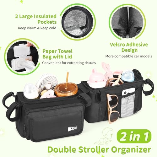 ZZM Organizador doble para cochecito con 2 bolsillos refrige