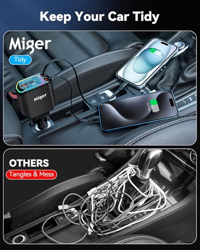 Miger Cargador retráctil de coche 4 en 1,100 W cargador de c
