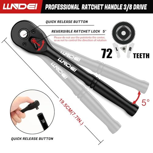 LLNDEI Juego de llaves de impacto de 3/8", SAE estándar (5/1