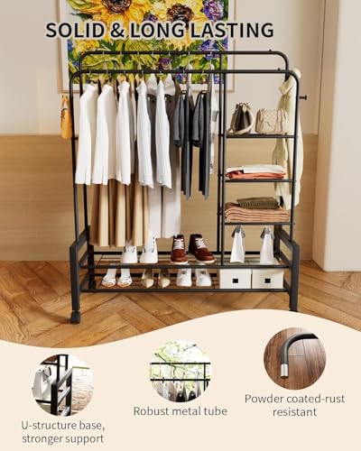 YLGJ&TIDY Perchero resistente con ruedas – Perchero de doble