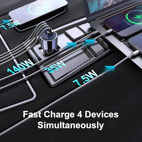 URVNS Cargador de coche USB C de 240 W, carga súper rápida d