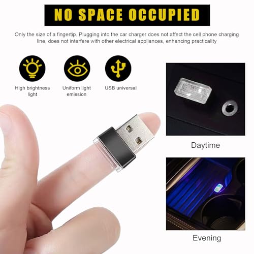 4 lámparas LED USB de ambiente para interior del automóvil,