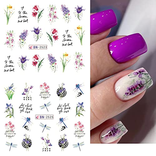 12 hojas de calcomanías de arte de uñas de flores, transfere