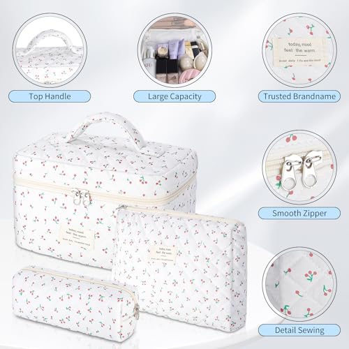 senbowe Bolsa de maquillaje floral, paquete de 3 bolsas de m
