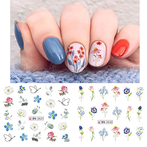 12 hojas de calcomanías de arte de uñas de flores, transfere