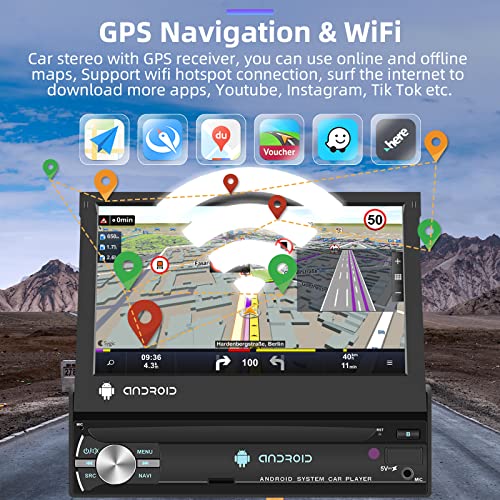UNITOPSCI 2G 64G Single Din Flip Out Android 13 Car Stereo W