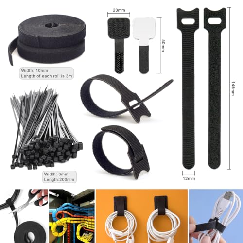 ZIIYAN Kit de organización de cables de 163 piezas, 3 fundas