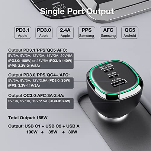 WOTOBEUS Cargador de coche súper rápido de 165 W, adaptador