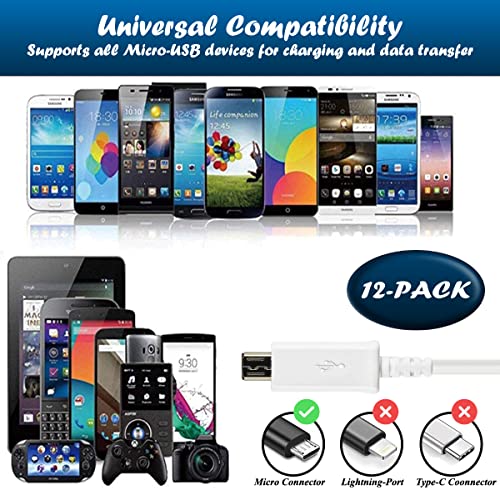 [Paquete de 12 cables micro USB a granel – 1 M/3.3 pies de c