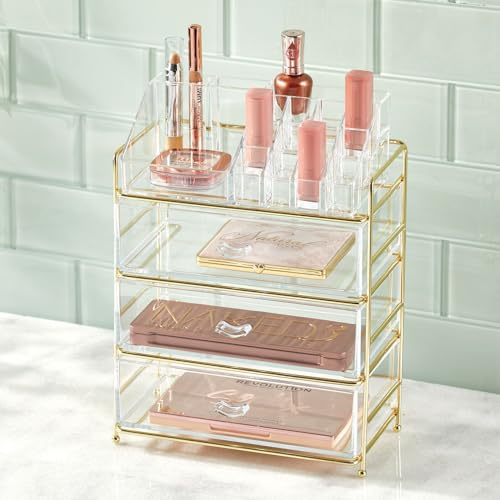 mDesign Organizador de cosméticos de plástico con 3 cajones