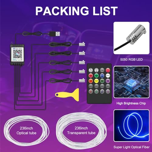RGB - Tira de luces LED para interior de automóvil, aplicaci