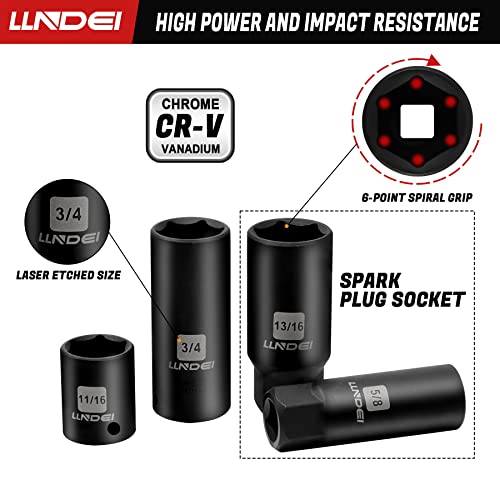 LLNDEI Juego de llaves de impacto de 3/8", SAE estándar (5/1