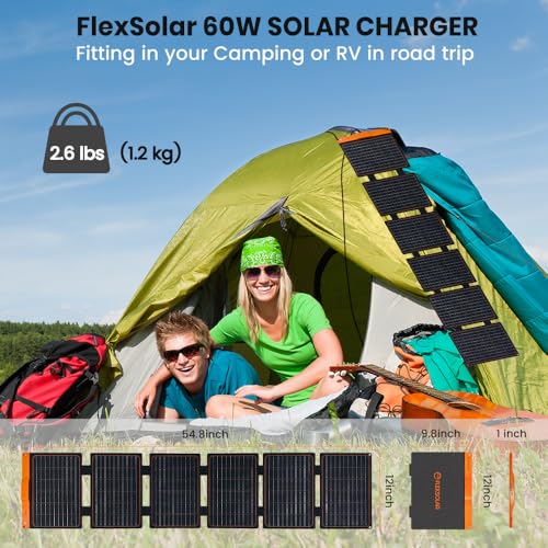 FlexSolar Cargadores de paneles solares portátiles de 60 W c