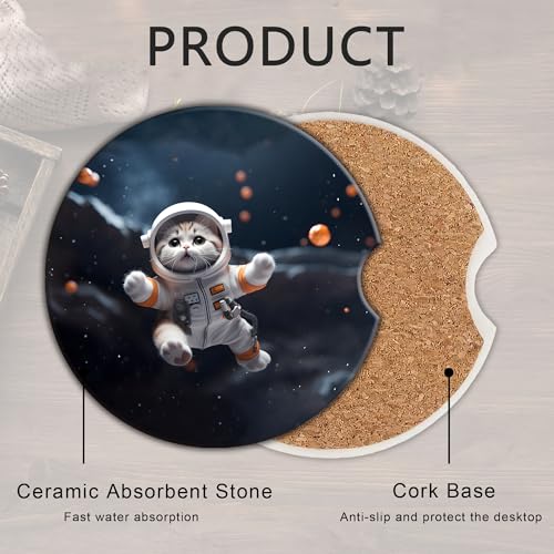Bonitos posavasos para automóvil con diseño de gato espacial