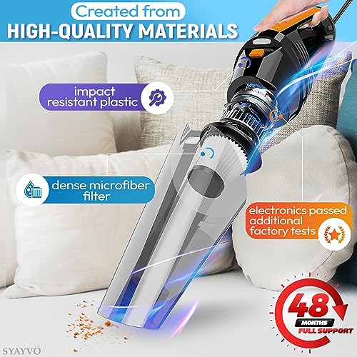 SYAYVO Aspiradora portátil para automóvil, 8000PA/100W/DC12V