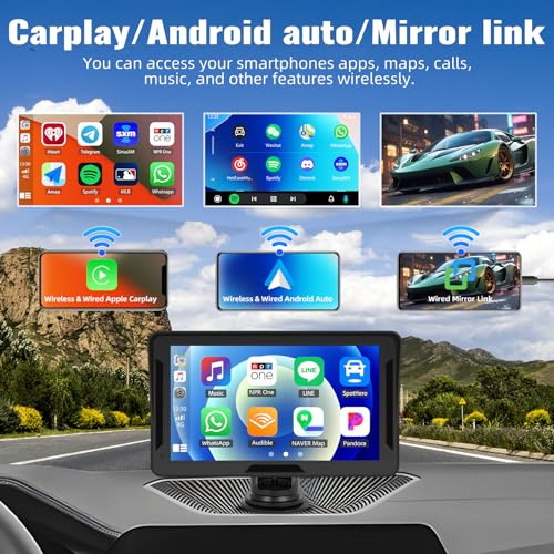 CarPlay - Pantalla para automóvil, estéreo portátil HD de 7