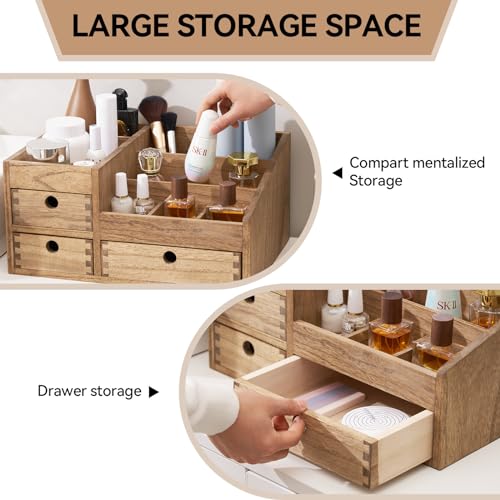KIRIGEN Wood Makeup Organizer Storage Cabinet Tabletop Cosme