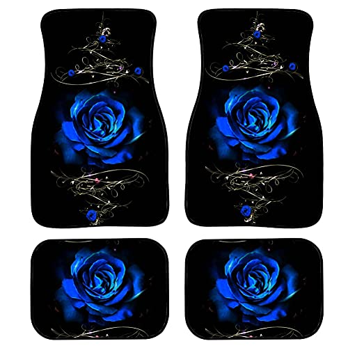 Biyejit Alfombrillas de coche con diseño de rosas azules, al