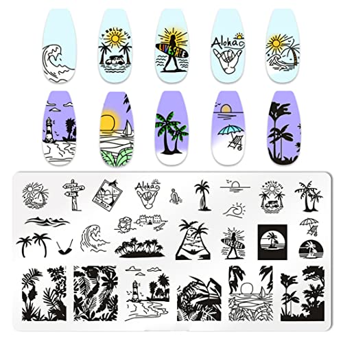 Juego de 6 placas de estampado de uñas de paisajes marinos p