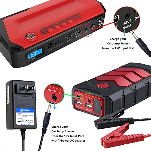T POWER Cargador de 15 V para arrancador de coche 450A 500A