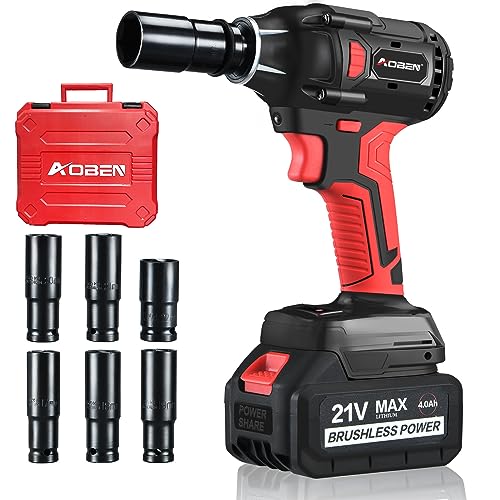 AOBEN - Llave de impacto inalámbrica de 21 V, potente motor