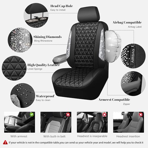 CAR PASS Bling Diamond Leather Car Seat Covers for 2 Front I