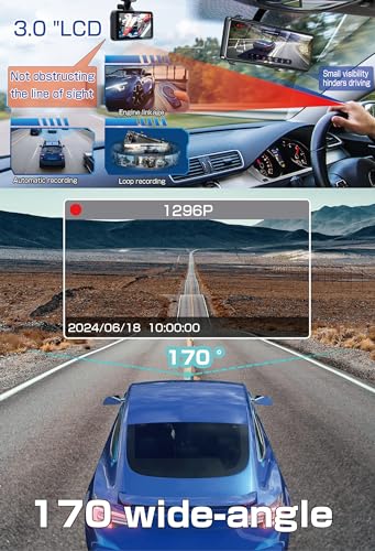 Cámara de tablero frontal y trasera 1296P Full HD Dual Dash