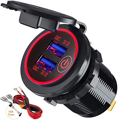 Carga rápida 3.0 Dual USB Cargador de Coche Enchufe con Inte