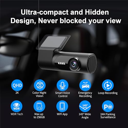KAWA Dash Cam 2K, cámara WiFi para tablero de automóviles 14