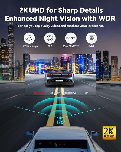 2560 x 1440P QHD Dash Cam, control de aplicación, grabación