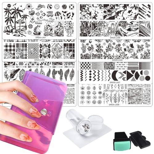 VNC Juego de 13 placas de sello de uñas, 8 placas, 2 sellos,