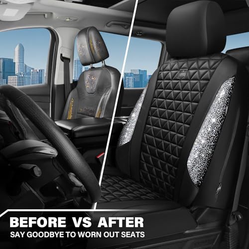 CAR PASS Bling Diamond Leather Car Seat Covers for 2 Front I
