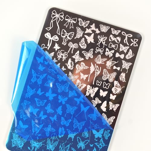Placa de estampado de uñas, lazos de mariposa, diseño de cin