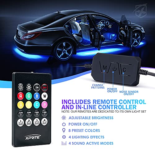 Xprite 8 tiras de luces LED RGB para automóvil, kit de luces
