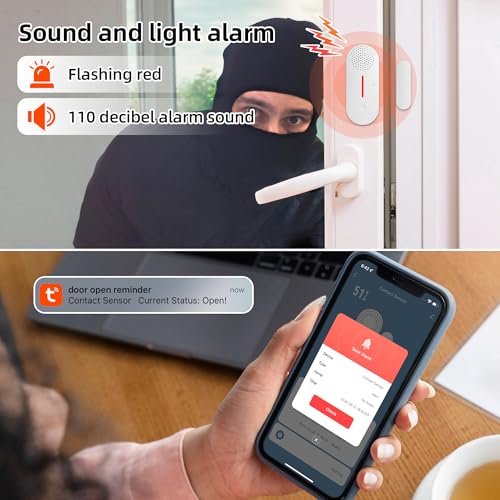Sensores de alarma de ventana WiFi con sonido y luz de 110 d