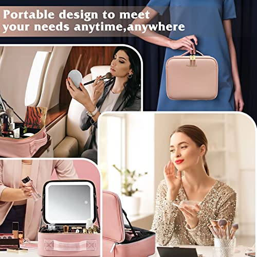 YUSONG Bolsa de maquillaje de viaje con espejo iluminado LED