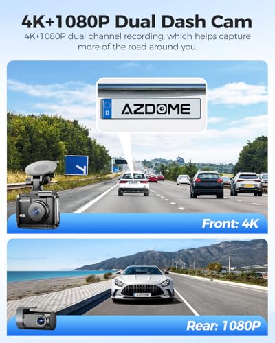 AZDOME Cámara de tablero 4K frontal y trasera, visión noctur