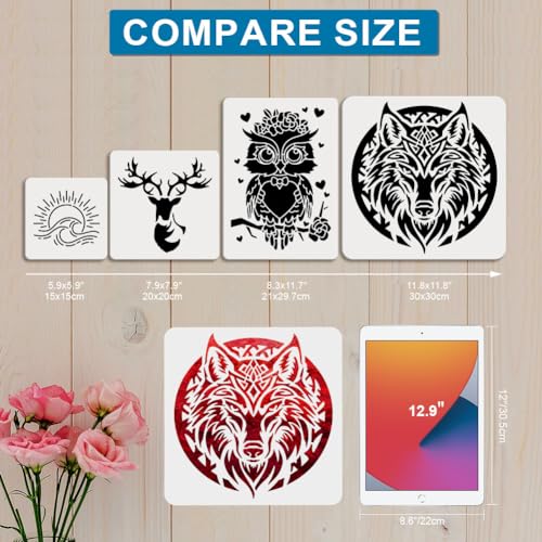 MAYJOYDIY Plantilla de dibujo de lobo poderoso de 11.8 x 11.