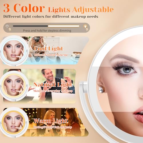 Espejo de maquillaje de tocador con luces, 10X/1X de doble c